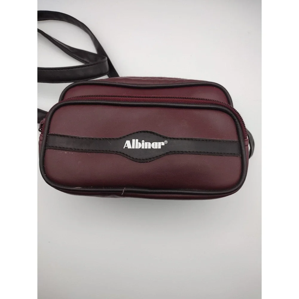 Albinar Burgundy‎ Faux Leather Camera Bag Crossbody Utility Travel Case Small